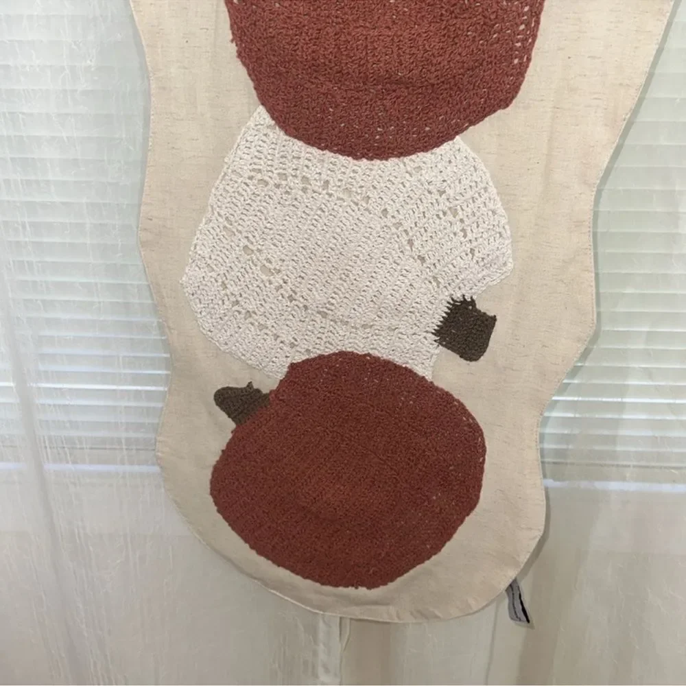 cupcakes & cashmere Ivory Linen White Rust Brown Crochet Pumpkins Table Runner